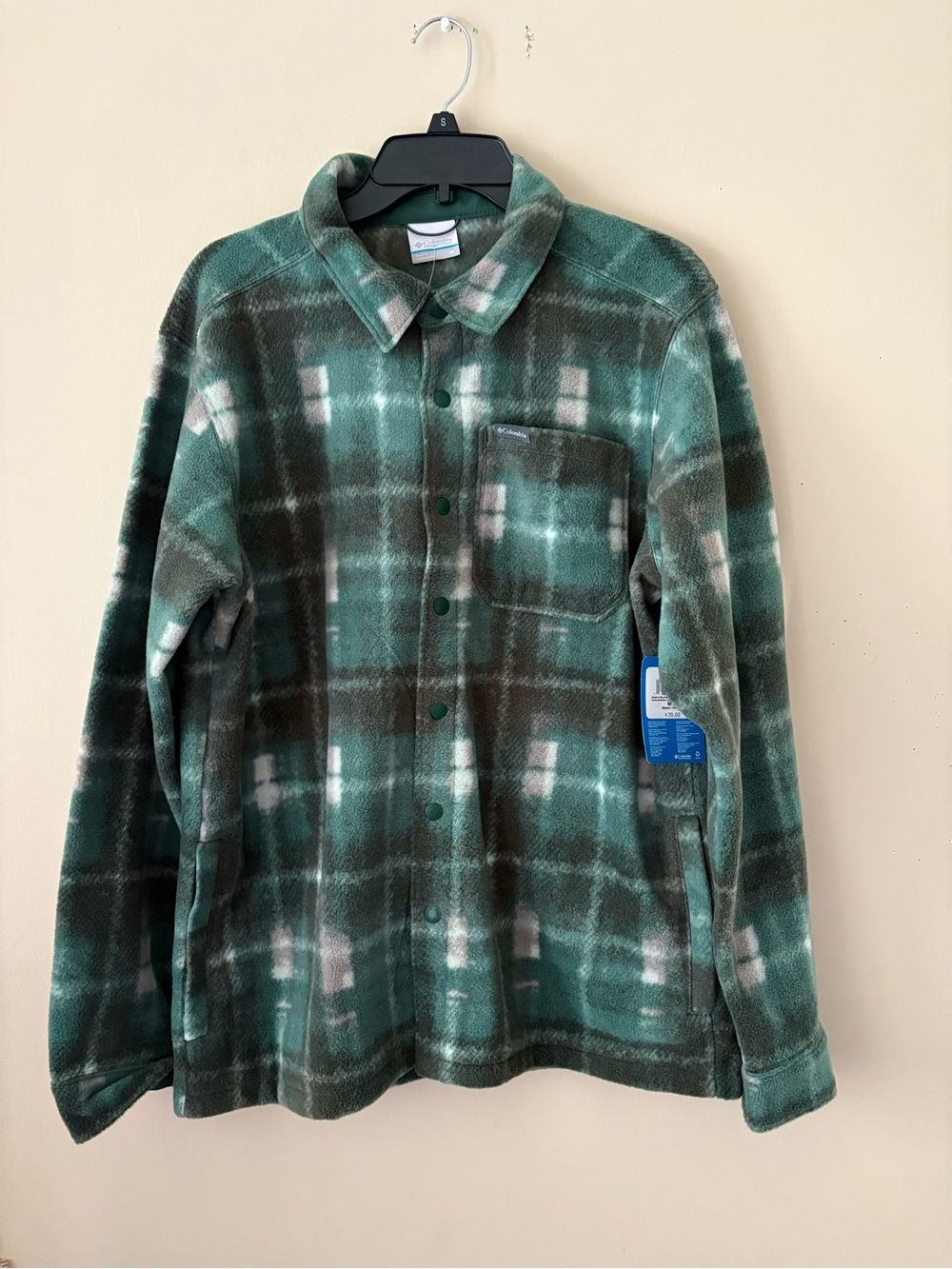 Columbia Green Plaid Fleece Snap-Front Shirt Jacket SZ. M New